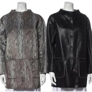 Munthe Raw Edge Faux Fur Black Reversible Coat Size 40 US 10 NWT